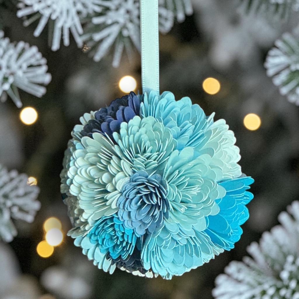 Variegated Blue Ornament w/ white ribbon, 3"