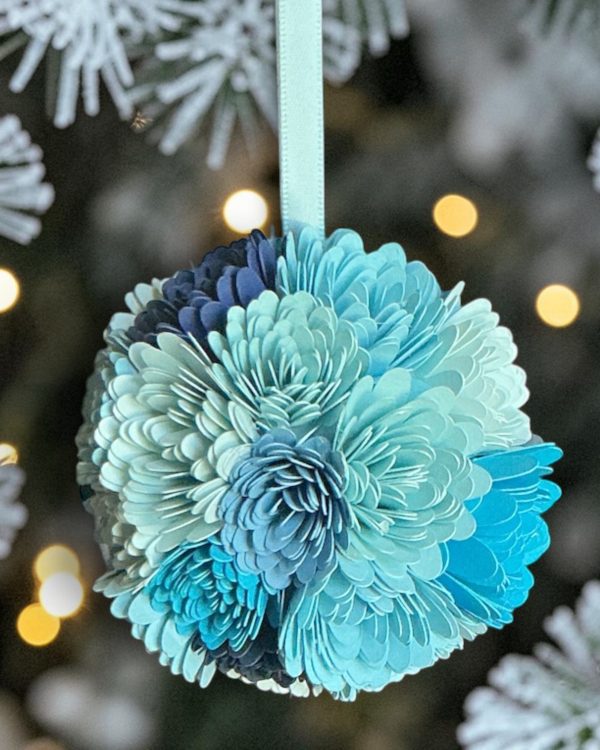 Variegated Blue Ornament w/ white ribbon, 3"
