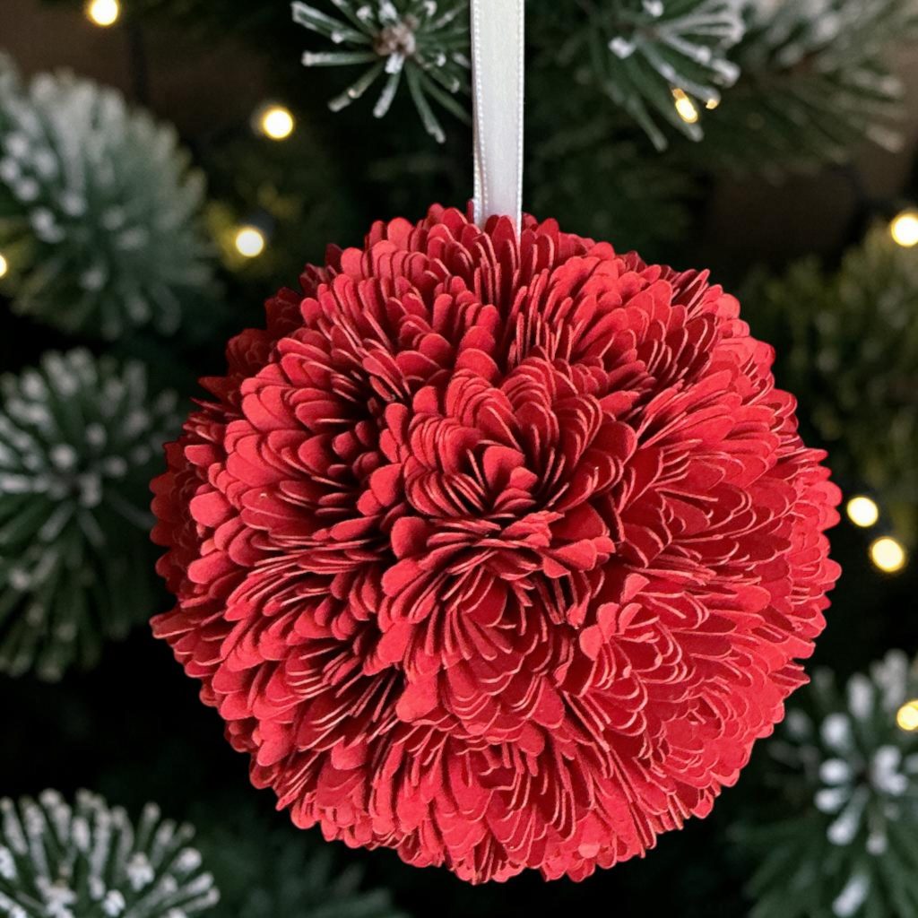 Red Chrysanthemum w/white ribbon, 3"