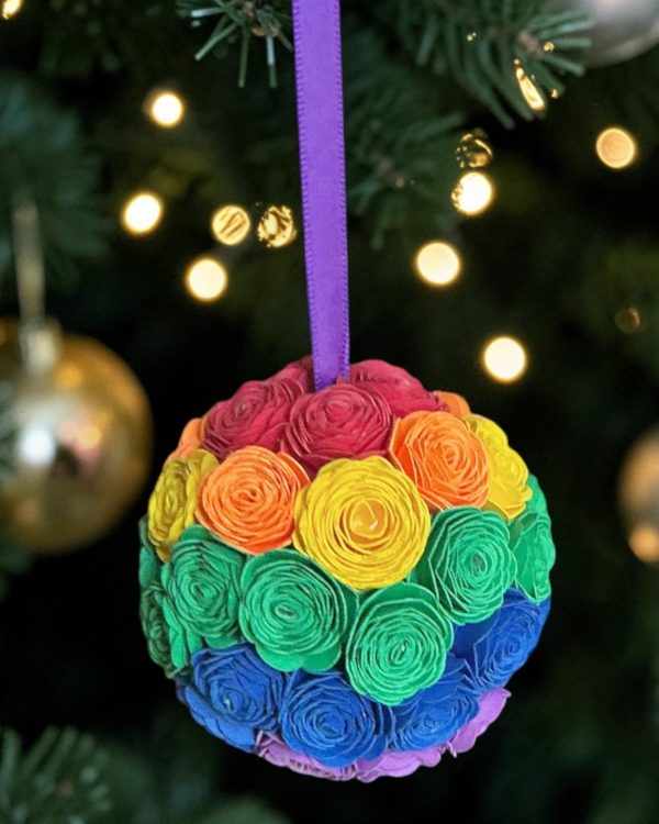 Rainbow Ornament w/purple ribbon, 2.5"