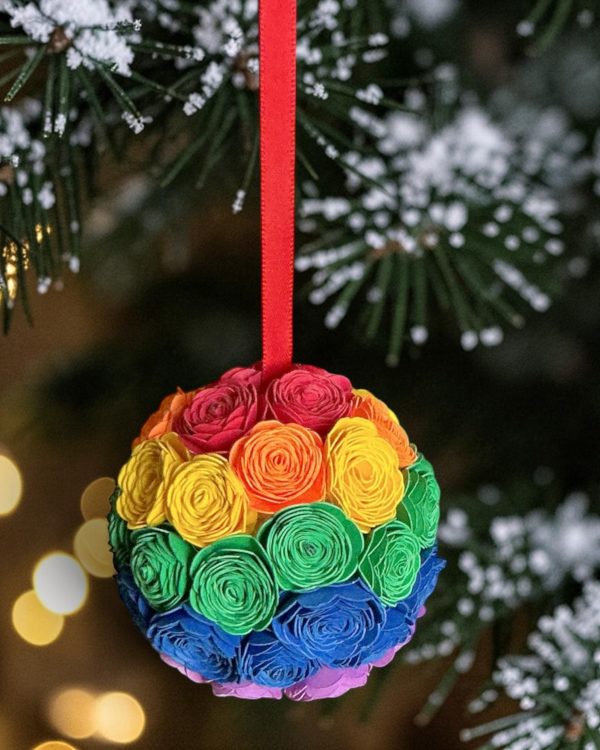 Rainbow Ornament w/red ribbon, 2.5"