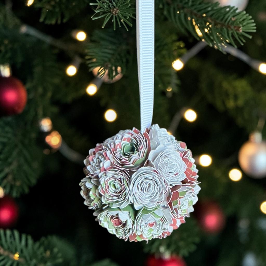 Variegated Red/Green Dahlia Ornament, 2"