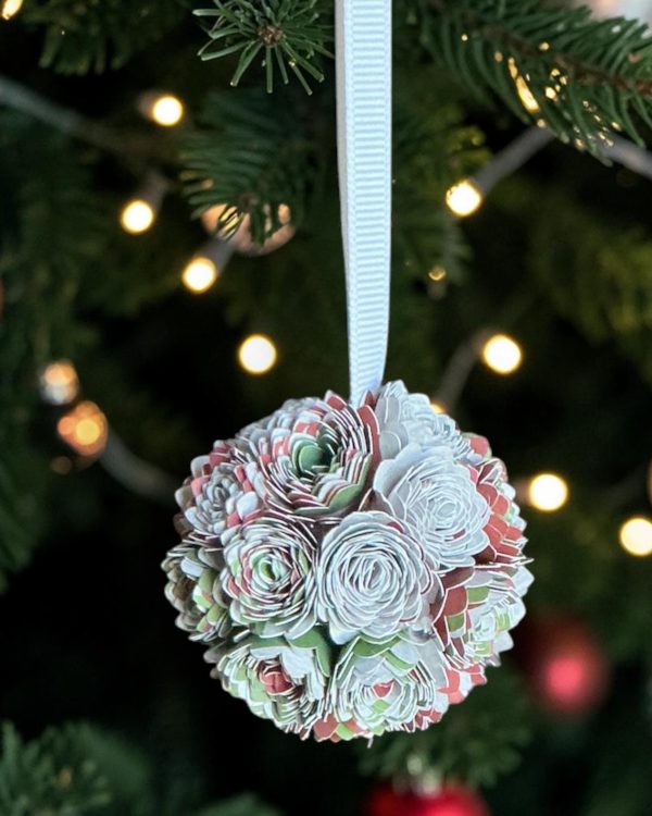 Variegated Red/Green Dahlia Ornament, 2"